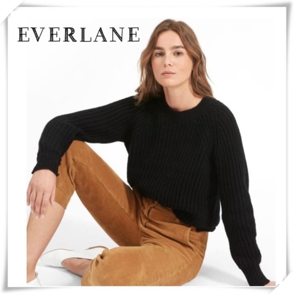 Everlane Italian Wool Crew Neck Ribbed Sweater in Black Size S
